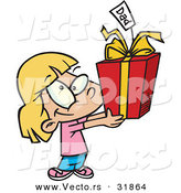 Cartoon Vector of a Happy Girl Giving Present to Dad by Toonaday