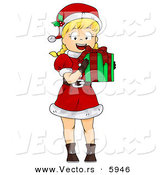 Cartoon Vector of a Happy Girl Holding a Wrapped Christmas Present by BNP Design Studio