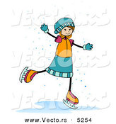 Cartoon Vector of a Happy Girl Ice Skating in the Snow by BNP Design Studio