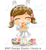 Cartoon Vector of a Happy Girl Painting Easter Eggs by BNP Design Studio