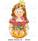 Cartoon Vector of a Happy Girl Trick-or-Treating As a Princess by BNP Design Studio