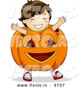 Cartoon Vector of a Happy Halloween Boy in a Jack O'Lantern Costume by BNP Design Studio