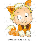 Cartoon Vector of a Happy Halloween Fox Girl Leaning over a Blank Sign by BNP Design Studio