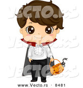 Cartoon Vector of a Happy Halloween Vampire Boy with a Pumpkin Basket by BNP Design Studio