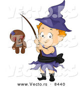 Cartoon Vector of a Happy Halloween Witch Girl with a Voodoo Doll on a Stick by BNP Design Studio