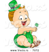 Cartoon Vector of a Happy Leprechaun Toddler Boy Holding a Clover by BNP Design Studio