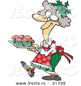 Cartoon Vector of a Happy Mrs. Claus Baking Cupcakes by Toonaday