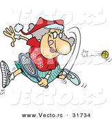 Cartoon Vector of a Happy Mrs. Claus Playing Tennis by Toonaday