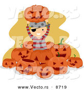 Cartoon Vector of a Happy Pirate Halloween Boy Surrounded by Jack O'Lanterns by BNP Design Studio