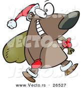 Cartoon Vector of a Happy Santa Bear Carrying a Sack Full of Presents by Toonaday