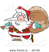 Cartoon Vector of a Happy Santa Carrying a Sack Full of Gifts by Toonaday