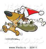 Cartoon Vector of a Happy Santa Dog Running with Bag of Bones by Toonaday