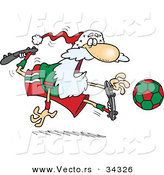 Cartoon Vector of a Happy Santa Playing Soccer by Toonaday