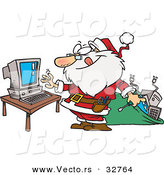 Cartoon Vector of a Happy Santa Repairing a Computer by Toonaday