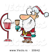 Cartoon Vector of a Happy Santa Ringing Bell Beside Donation Collection Container by Toonaday
