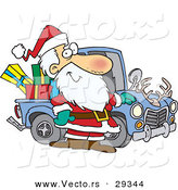 Cartoon Vector of a Happy Santa Standing Beside His Delivery Truck Full of Presents by Toonaday