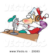 Cartoon Vector of a Happy Santa Talking over the Radio in a Studio by Toonaday