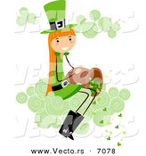 Cartoon Vector of a Happy St. Patrick's Day Girl Dumping Clovers out of a Bucket While Sitting on a Cloud by BNP Design Studio