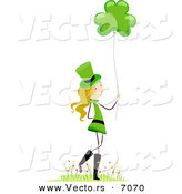 Cartoon Vector of a Happy St. Patrick's Day Girl Holding a Clover Balloon by BNP Design Studio