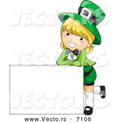 Cartoon Vector of a Happy St. Patrick's Day Girl Leaning on a Blank White Sign by BNP Design Studio