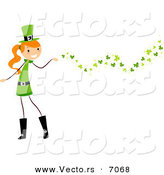 Cartoon Vector of a Happy St. Patrick's Day Girl Releasing Clovers into the Air by BNP Design Studio