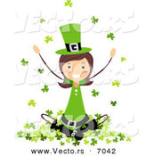 Cartoon Vector of a Happy St. Patrick's Day Girl Sitting on a Hill of Clovers by BNP Design Studio