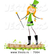 Cartoon Vector of a Happy St. Patrick's Day Girl Standing on a Log with Clovers by BNP Design Studio