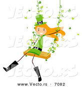 Cartoon Vector of a Happy St. Patrick's Day Girl Swinging with Clovers by BNP Design Studio