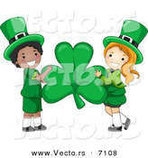 Cartoon Vector of a Happy St. Patrick's Day Leprechaun Girl and Boy Holding a Big Clover by BNP Design Studio