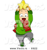 Cartoon Vector of a Happy Toddler Holding a Star to His Head for Christmas by BNP Design Studio