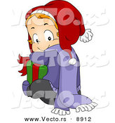 Cartoon Vector of a Happy Toddler Hugging a Gift on Christmas by BNP Design Studio