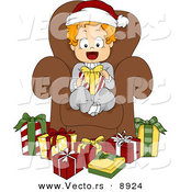 Cartoon Vector of a Happy Toddler Sitting in a Chair Surrounded by Presents on Christmas by BNP Design Studio