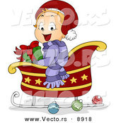 Cartoon Vector of a Happy Toddler Sitting in a Sleigh with a Gift on Christmas by BNP Design Studio