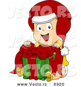 Cartoon Vector of a Happy Toddler Sitting with a Gift on Christmas by BNP Design Studio
