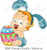 Cartoon Vector of a Happy Toddler with Big Easter Egg by BNP Design Studio