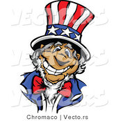 Cartoon Vector of a Happy Uncle Sam Wearing an American Top Hat with a Big Grin by Chromaco