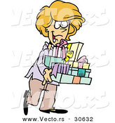 Cartoon Vector of a Happy Woman Carrying Presents by Toonaday