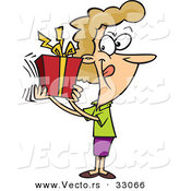 Cartoon Vector of a Happy Woman Shaking Present by Toonaday