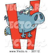 Cartoon Vector of a Hippo Trying to Squeeze Through Alphabet Letter 'H' by Toonaday