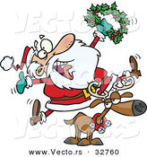 Cartoon Vector of a Joyful Santa Riding Reindeer by Toonaday