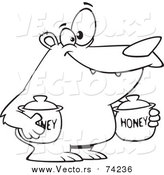 Cartoon Vector of a Lineart Bear Carrying Honey Jars by Toonaday