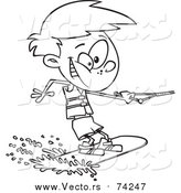 Cartoon Vector of a Lineart Boy Wakeboarding by Toonaday