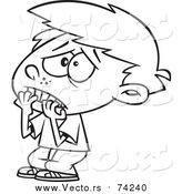 Cartoon Vector of a Lineart Scared Boy Biting His Finger Nails by Toonaday