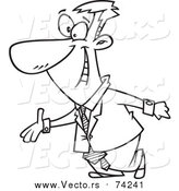Cartoon Vector of a Lineart Welcoming Business Man Holdig out a Hand by Toonaday