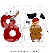 Cartoon Vector of a Maid a Milking Beside a Red Number Eight for Christmas by BNP Design Studio