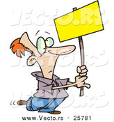 Cartoon Vector of a Man Advertising with a Blank Sign by Toonaday