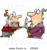 Cartoon Vector of a Man Holding a Briefcase Open for His Boss As He Lights a Cigar with Cash by Toonaday