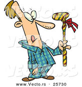 Cartoon Vector of a Man Holding Wrapped Golf Club Christmas Present by Toonaday
