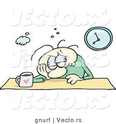 Cartoon Vector of a Man Sitting at His Desk with a Hangover and Cup of Coffee by Gnurf
