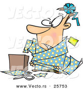 Cartoon Vector of a Man Tangled in Wrapping Paper Beside a Box by Toonaday
